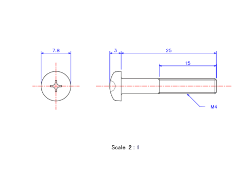 Drawing of Pan head ceramic screw M4x25L Metric.