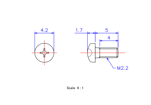 Drawing of Pan head ceramic screw M2.2x5L Metric.
