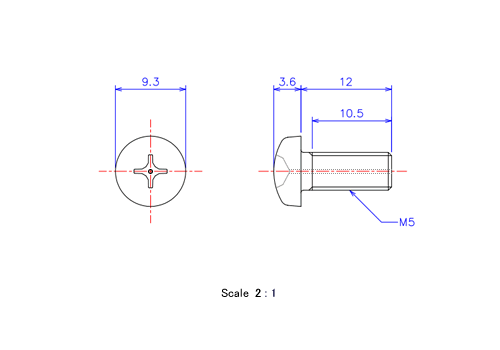 Drawing of Pan head gas hole ceramic screw M5x12L Metric.