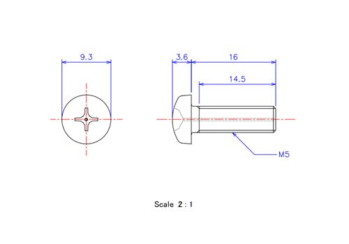 Drawing of Pan head gas hole ceramic screw M5x16L Metric.